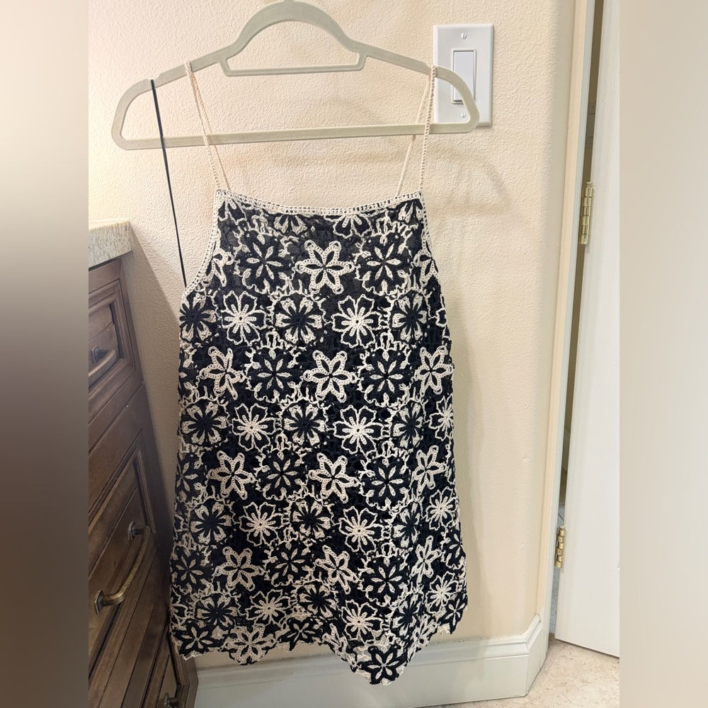 Zara Black Slip Dress with White Floral Lace